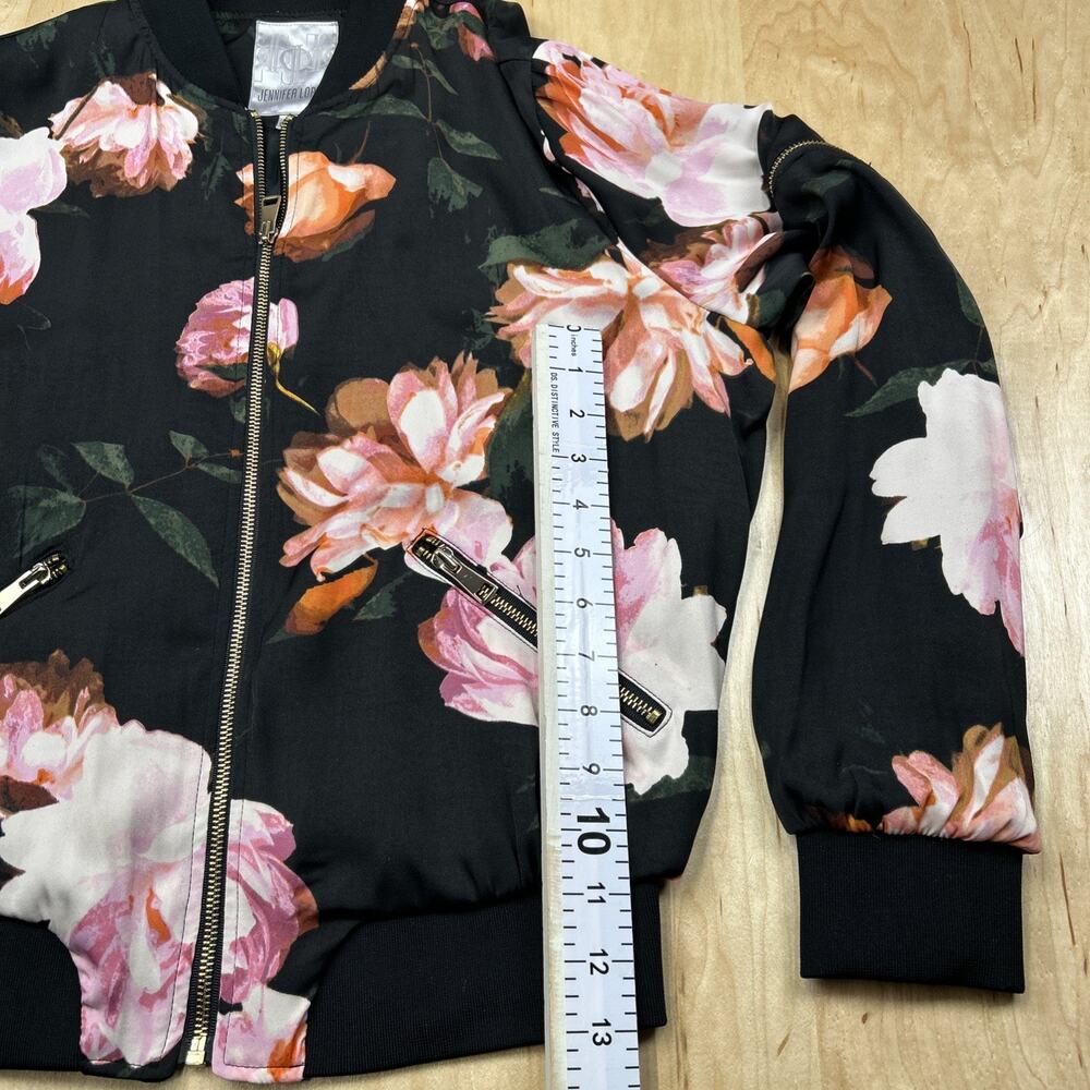 Jennifer Lopez Floral Bomber Jacket Black Pink Roses Zip Up Womens M Gold Zipper - Picture 8 of 12